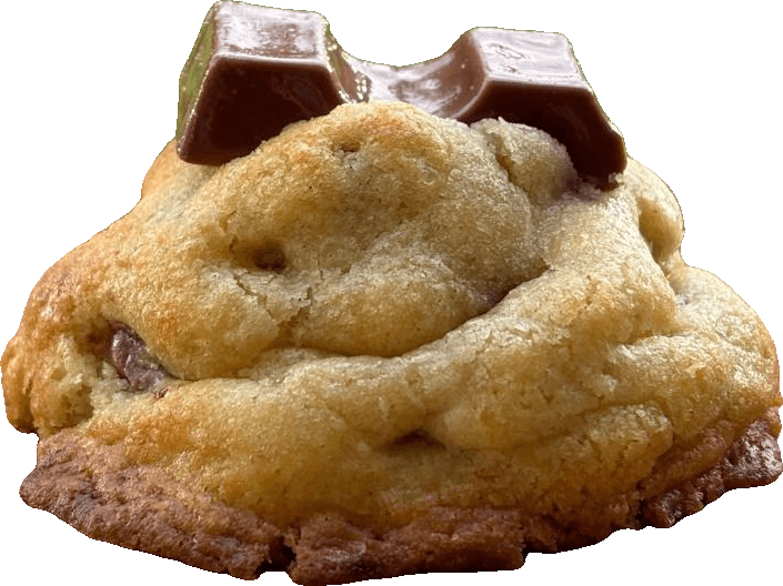 a milky chocolate cookie topped with Kinder Maxi